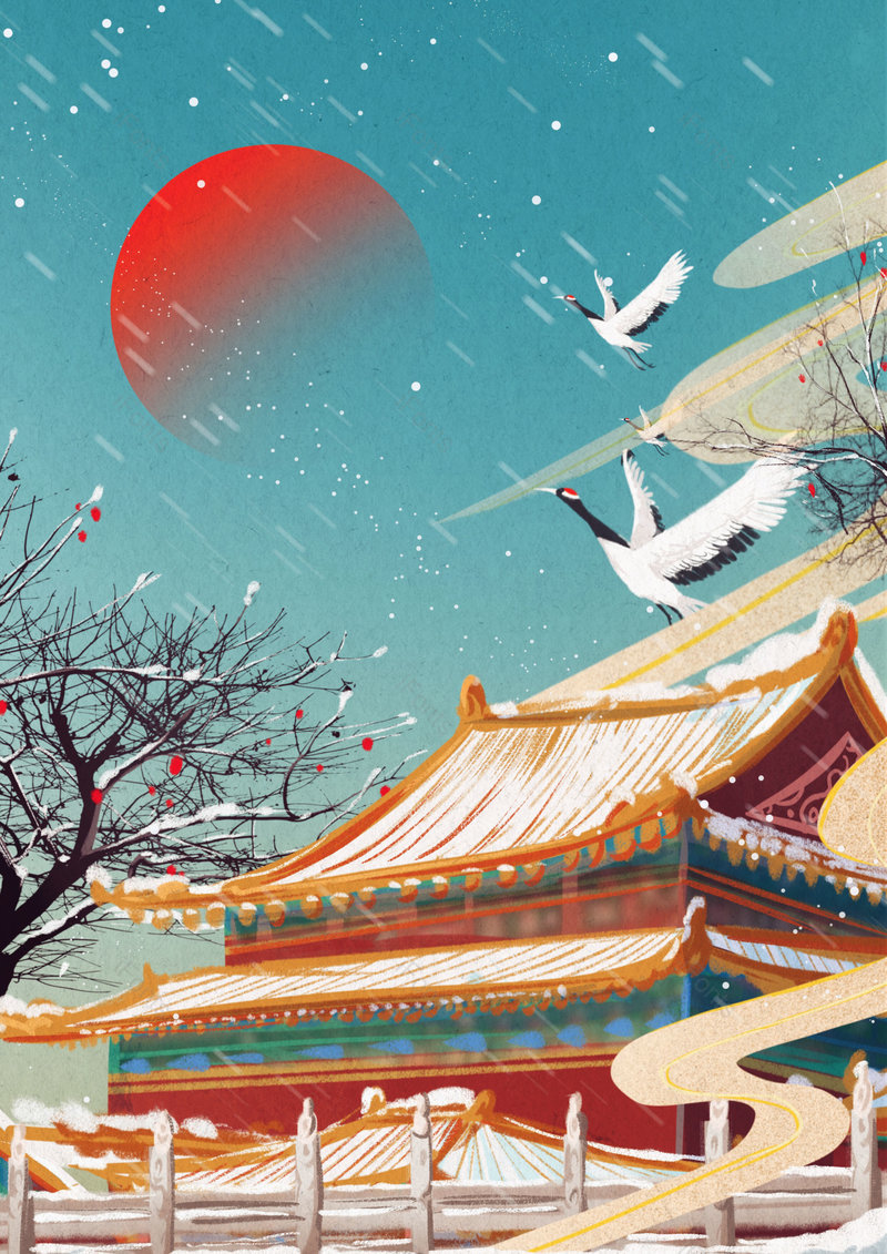 中国风国潮手绘古建筑景点背景设计,插画/手绘图,插画/手绘图库,插画/手绘图下载,插画/手绘